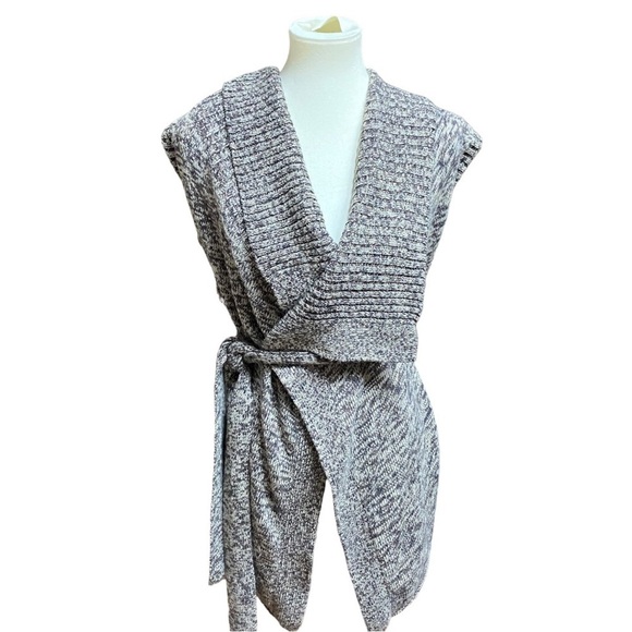 GAP Heather Brown Heavy Knit Drape Open Cardigan Sweater Sleeveless Belted - Picture 1 of 10
